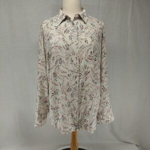 Orvis 100% Silk Floral LS Button down Blouse Cream/ pink/light blue Sz L